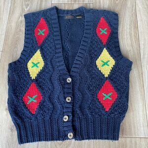 Liz Claiborne Vintage Women's Medium Argyle Sweater Vest Hand Knit Preppy Twee
